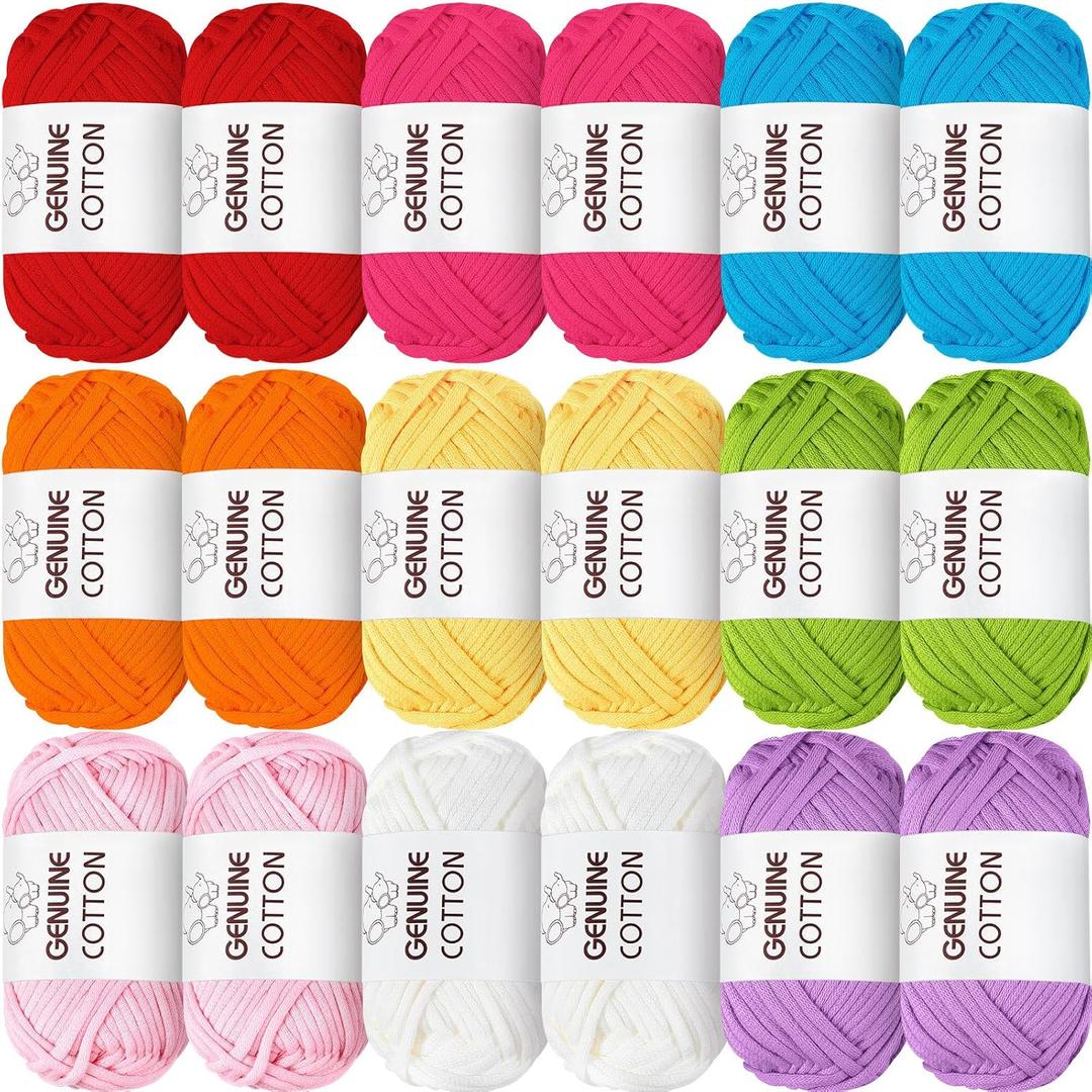 Timgle 18 Pack Beginners Crochet Yarn Cotton Yarn for Crocheting and Knitting with Easy to See Stitches Cotton Nylon Blend Yarn for Crochet Kit Making(Vivid Colors)
