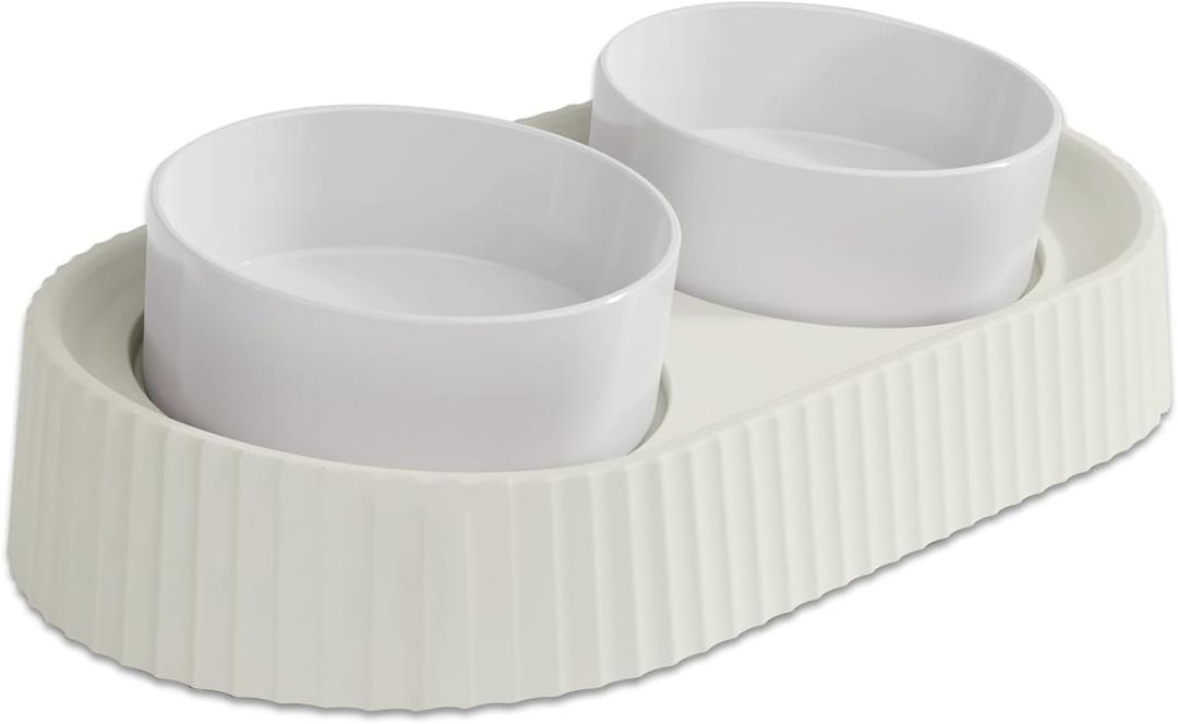 Ceramic Elevated Cat Bowls 15 Tilted Raised for Indoor Cat Anti Vomiting Food and Water Bowl Set Dog Bowls for Small Dog Whisker Fatigue Pet's Dishes (White)