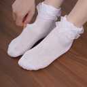 1 Pack Girls White Ruffle Socks, Comfortable Cotton Frilly Princess Style Dress Socks (White)