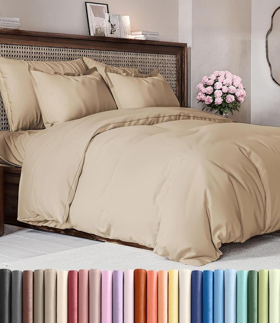Duvet Cover Queen Size Set - Extra Soft Queen Duvet Cover 90" x 90" with 2 Pillow Shams - Hotel Luxury, Easy Care and Fade Free w/ Zipper Closures & Ties - All Season, Comfy, Cozy & Breathable (Cream)