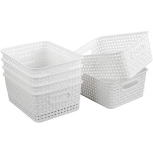 6-Pack White Plastic Small Storage Baskets, 10" x 7.7" x 4"
