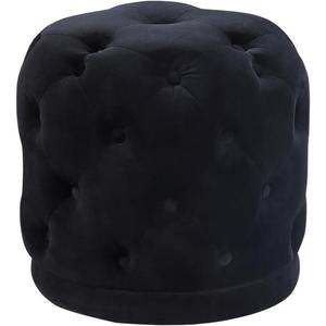 Meridian Furniture Harper Collection Modern | Contemporary Velvet Upholstered Ottoman/Stool with Deep Button Tufting, Solid Wood Frame, Black, 18" W x 18" D x 17" H