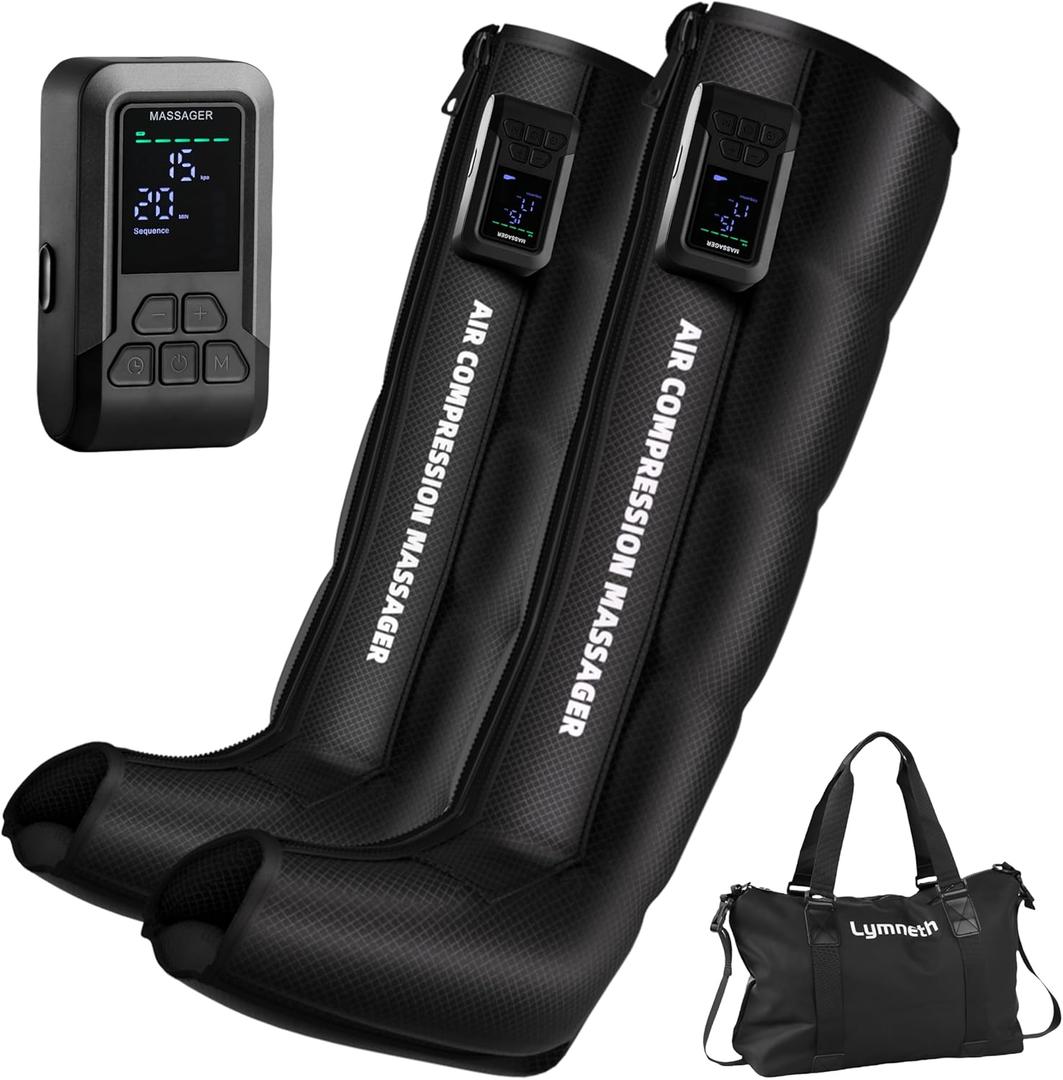 Professional Air Compression Leg Massager for Circulation and Pain Relief, Cordless Full Leg Recovery Boots with Dual Controllers, Sequential Compression Therapy Machine - Pair, M