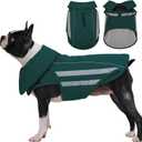 IECOii Dog Coat for Deep Chest Breeds- Reflective & Adjustable Jacket, Windproof Warm Vest for Light Rain, Snow, Waterproof Winter Coats for French Bulldogs, Boston Terrier, Green, Size Medium (Chest:16.5-20.5 in)