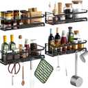 Spice Rack Wall Mount with Hooks - Spice Racks Organizer for Cabinet Storage, Wall Mounted Hanging Shelf Seasoning Organizer, for Kitchen, Pantry Door, Bathroom (Black, 4 Pack)