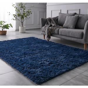 TABAYON Luxury 6x9 Ft Modern Indoor Home Living Room Area Rugs, Anti-Skid Soft Fluffy Shag Fur Bedroom Rugs for Home Decor Navy Blue