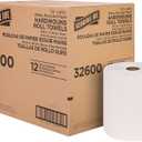Genuine Joe Embossed Hardwound Roll Towels, 2" Core, 1-Ply, 7.8" x 600', White, 12 Count, 7.9" x 600'