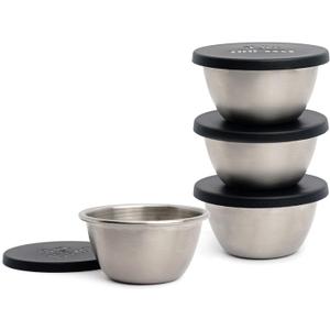 RSVP International Kitchen Prep Bowl Collection, Stainless Steel, Dishwasher Safe, Cup & Lid, 4 Piece, 3-ounce