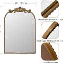 20″ x 30″ Wall Mount Baroque Arched Mirror, Antique Gold Metal Frame Real Glass Vintage Mirror with Decorative Crest for Bathroom Vanity, Entryway, Mantel