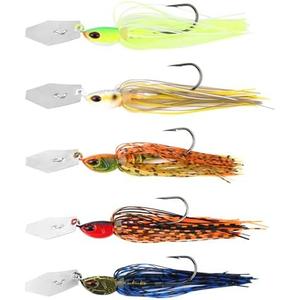 5pcs Bladed Jig Fishing Lures, Multicolored Fishing Hook with Skirt Vibrating Fishing Lures Sharp Fishing Lures Jig Heads for Pike Bass Trout Walleye