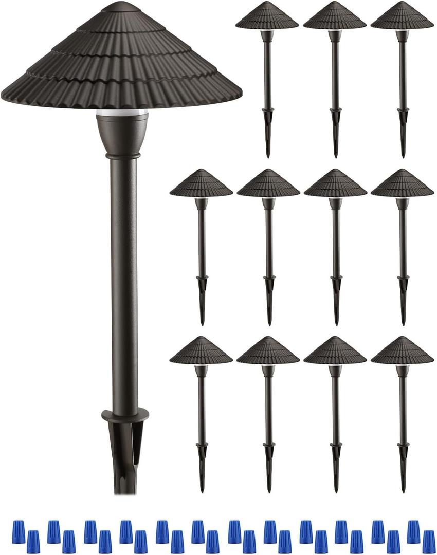 LEONLITE 12-Pack LED Low Voltage Landscape Lights, 3W Cast-Aluminum 12-24V Pathway Light, 4000K Cool White Waterproof Path Lights, ETL Listed Landscape Lighting Wired for Yard Lawn, Bronze