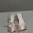 Coutgo Womens Heeled Sandals Rhinestone Chunky Low Heels Satin Square Toe One Strap Ankle Buckle Dress Shoes Size 10