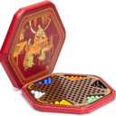 Yellow Mountain Imports Classic Chinese Checkers Halma Board Game Set with Storage, 12.6-inch Wooden Board, and Solid Color 16-Millimeter Glass Marbles