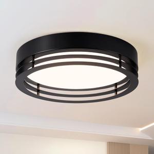 Dimmable Black Flush Mount Ceiling Light, Modern Round LED Ceiling Lights Fixture, Kitchen Flushmount Light for Bedroom Hallway Laundry Room 2700 K-6000 K 5CCT (11.8 in)