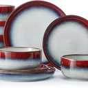 KINGSTONE Dinnerware Set for 6, Red Reactive Glaze Plates and Bowls Sets
