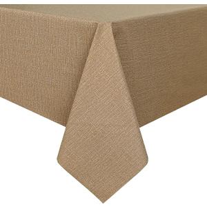 Romanstile 100% Waterproof PVC Tablecloth, Rectangle Oil Spill Proof Stain Resistant Vinyl Table Cloth, Wipe Clean Plastic Table Covers for Kitchen/Dining/Parties - 54 x 108 Inch, Caramel