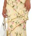 MEROKEETY Summer Floral Wedding Guest Maxi Dress Womens 2026 Spring Formal Bodycon Ruffle Spaghetti Strap Cocktail Long Dress (Yellow, M)