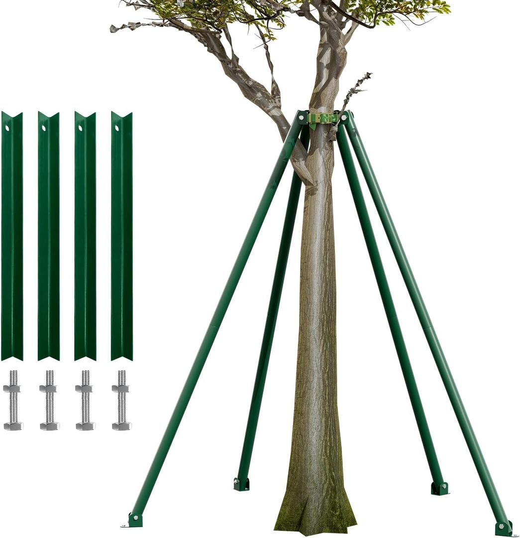 Adjustable Tree Stake Bracket, Heavy Duty 2-Piece Connectable Steel Poles (2 × 1m/3.3ft, Total 6.6ft), Easy Carry, Supports Leaning Trees in Strong Wind/Harsh Weather