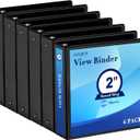 2 Inch 3-Ring Binder, 2" Round Ring Binder with 2 Inside Pockets, 6 Pack Black Binders, Clear View Cover, Holds Up to 450 Sheets 8.5" x 11" PaperStudy Binders for Office/Home/Back to School