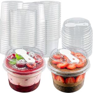 50 Pack 8 oz Plastic Dessert Cups with Lids and Spoons, Banana Pudding Cups with Lids Mini Dessert Shooters for Party Individual Yogurt Parfait Jello Fruit Trifle