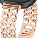 JR.DM Gold Watch Bands for Women Compatible with Fitbit Versa 4/Versa 3/Fitbit Sense 2/Sense Band Adjustable Metal Strap Cowboy Steel Chain Bracelet