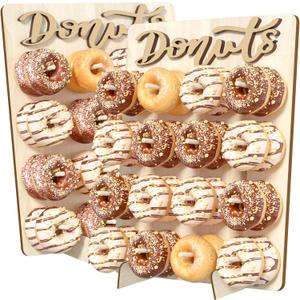 Donut Wall Display Stand, 2PCS Wooden Doughnut Holder Display 32 Donuts, Donut Holder Board for Donut Grow Up Party, Birthday, Wedding, Baby Shower, Donut Party Decorations (Natural) (13.4x17.7 inch)