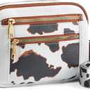 WJCD Women's Crossbody Purse - Vegan Leather Lightweight Shoulder Bag with Adjustable Strap, Stylish Small Handbags (Cow Print White With Brown)