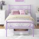 Weehom Twin Size Bed Frame with Headboard and Footboard Steel Slats Support Twin Metal Bed No Box Spring Needed Easy to Assembly, Purple