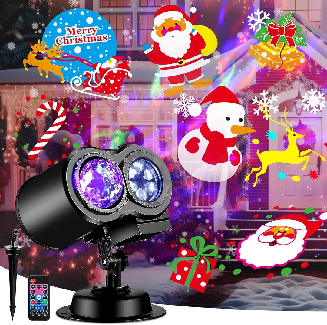 Brighter Christmas Decorations Projector Lights Outdoor, 2025 Upgraded Holiday Projectors with 19 HD Replaceable Slides (Ocean Wave & Patterns), Weatherproof Halloween Christmas Projector Light Show