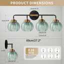 4-Lights Bathroom Light fixtures Glass Vanity Light Green Bathroom Sconce Mid Century Modern Wall Lamp,Black Gold Art Deco Vanity Light for Over Mirror Bedroom Hallway Dining Room