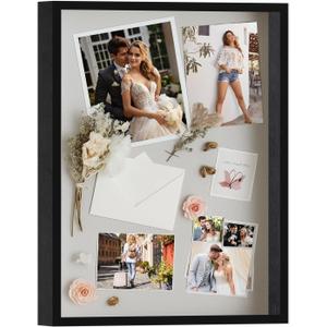 QDSSDECO 16" x 20" Shadow Box Frame, Linen Back, Real Glass,Black