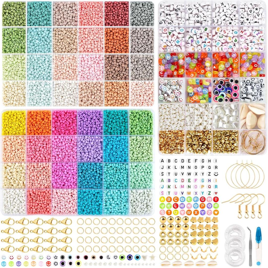 TEXGIZRLY 3mm Seed Beads for Jewelry Making, 48 Colors Bracelet Making Kit for Adults, Friendship Bracelet Kit with Letter Beads, Beads for Bracelets