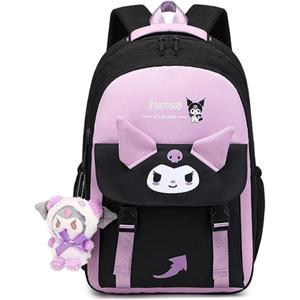 2pcs Cute Backpack for Women - Aesthetic Casual Daypack for Travel - 18 Inch Large Capacity Casual Daypack with Plush Pendant (PURPLE)