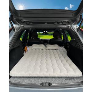 SUV Air Mattress, Inflatable Car Mattress Bottle and Phone Holder Thickened Flocking & PVC Surface Car Bed with Electric Air Pump Travel Mattress for Car Camping Road Trip (Grey)