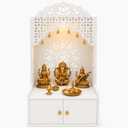 Pooja Mandir for Home in USA, Hindu Wooden Temple for Home, Indian Puja Mandir with Cabinet (White)
