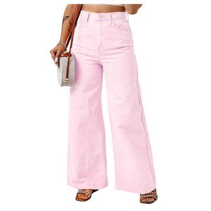 SOLY HUX Women's Wide Leg High Waisted Loose Jeans Dressy Casual Denim Pants Solid Pink Large (Pink, L)