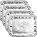 4-Pack 15.7" x 11.8" Large Silver Serving Trays Set - Floral Pattern Engraved Mirror Tray, Holiday & Party Tableware Platters for Whiskey, Cookies, Charcuterie, Snacks, Desserts, Party Food Display