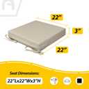 AAAAAcessories Outdoor Seat Cushions for Chairs, Waterproof, Fade-Resistant, 22" x 22" x 3", Patio Furniture Replacement Cushions, Set of 2, Beige