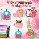 Valentines Day Gifts for Kids-24 Sets Valentines Day Crafts for Kids Lacing Cards,Sewing Pattern Cards in 6 Love Animals with 72 Colorful Laces,Exchange Valentine's Day Cards for Kids
