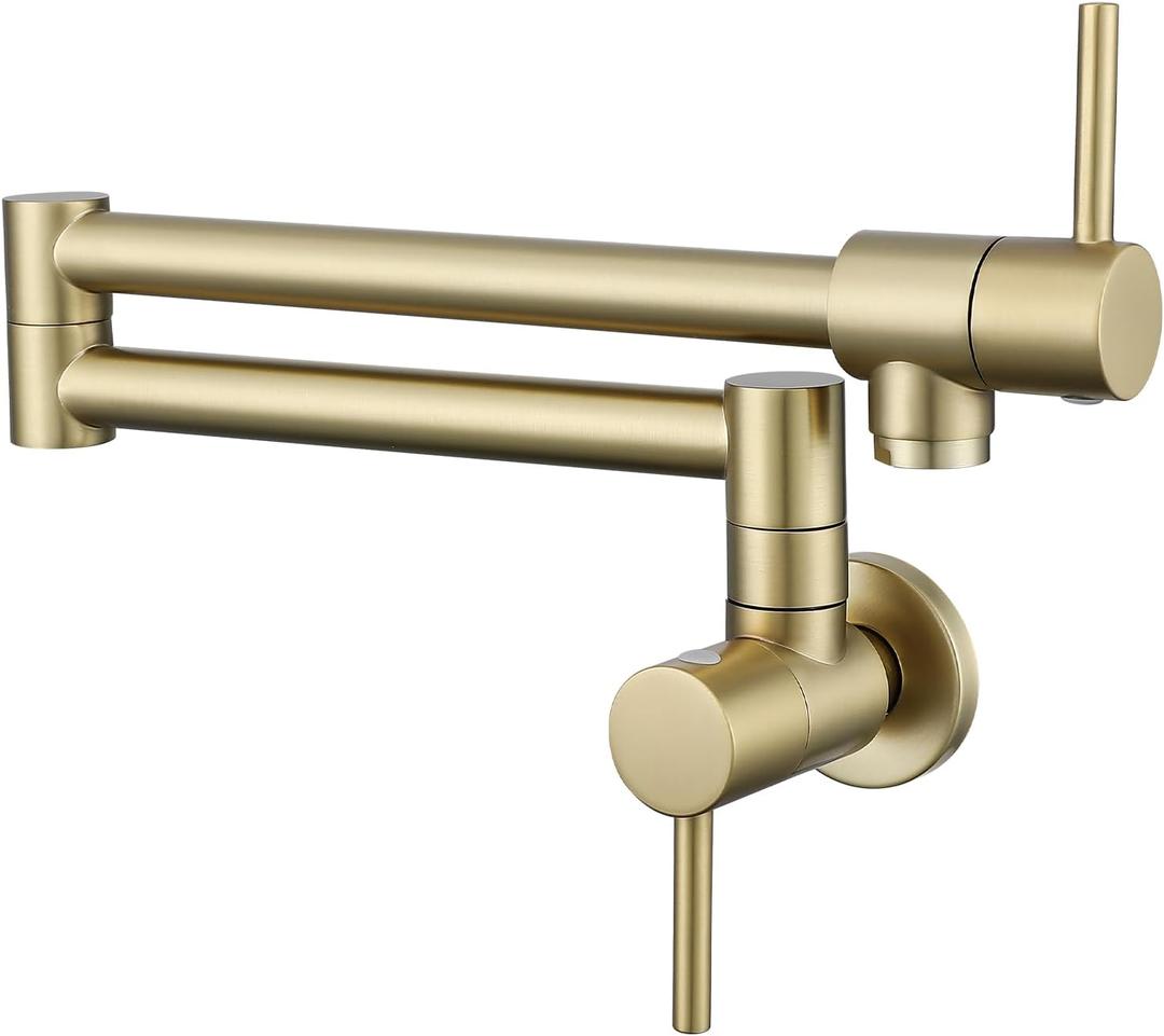 Brushed Gold Faucet for Wash Basin, TRJIKAG Wash Basin Faucets Multi-Function Swing-Arm Filler Folding Commercial Brass Wash Basin Faucet with Two Handles & Joint Swing Arms for Wash Area