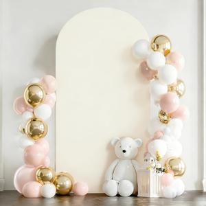 7.2FT Beige Arch Covers Wrinkle-Free Spandex Fitted Arch Stand Cover Wedding Arch Backdrop Covers with Zipper for Baby Shower Birthday DIY Party Banquet Photo Background Ballon Arch Covers
