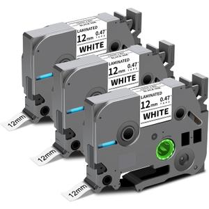 Tze-231 12mm 0.47 Laminated White Tape Replace for Brother P Touch Label Tape Compatible with Brother Label Maker PTouch H110 D220 D600 D410 D210 D200 D400 P700 1280 1880, TZe Label Tape 1/2 Inch, 3 Pack