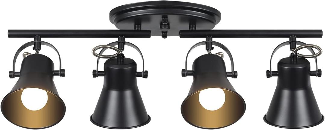 KEESFU 4-Light Track Lighting Kit, Black Semi Flush Mount Ceiling Light with 4 Rotatable Light Heads, Modern Accent Lighting for Living Room, Bedroom, Hallway, Art Wall, Bathroom, Kitchen (4-Light)