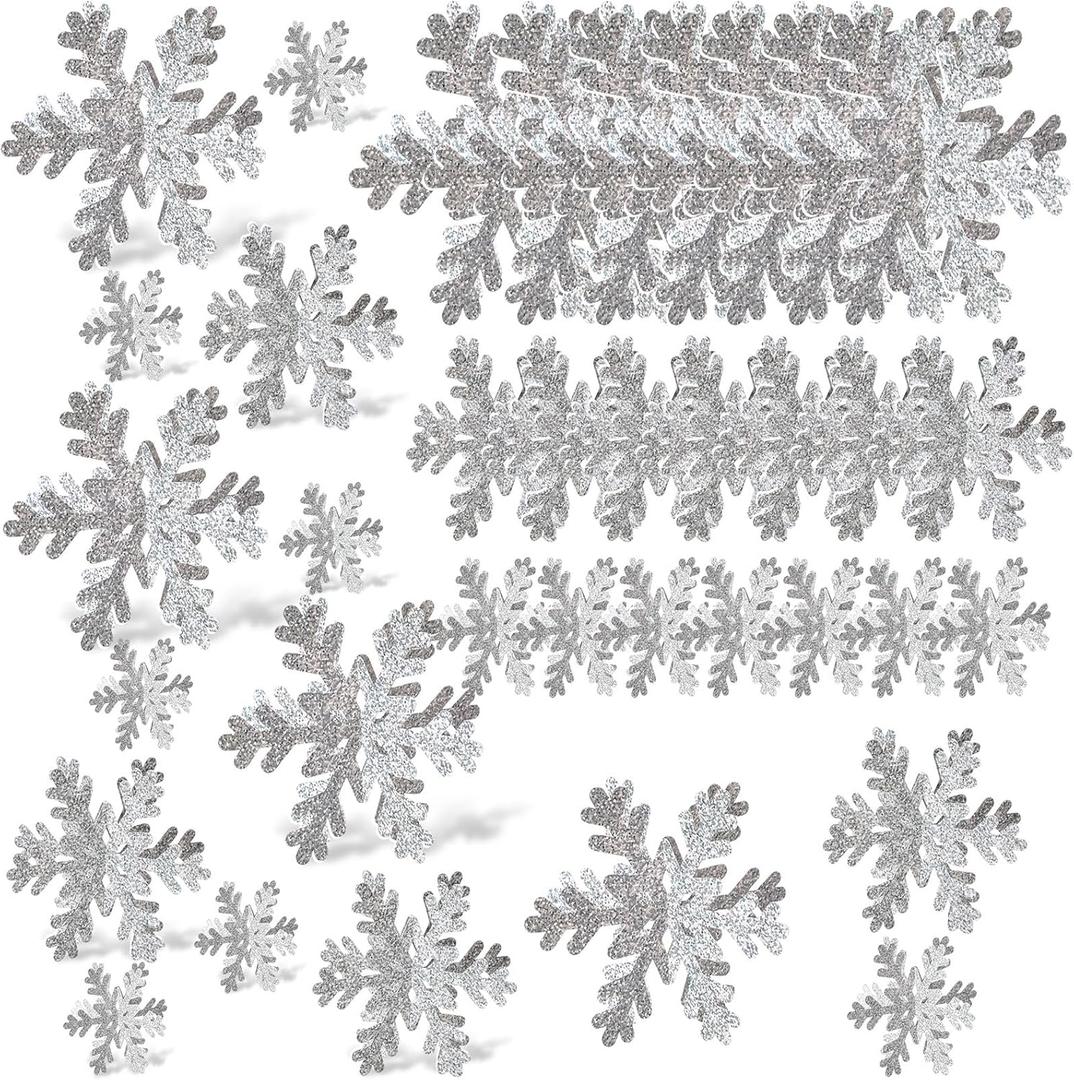 AmazingSpark 45 Pcs Winter Paper Snowflake Table Decorations 3 Sizes 3D Snowflake Tabletop Centerpiece Signs Silver Table Decor for Christmas Winter Wonderland Home Party Holiday Decor Supplies