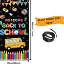 Back To School Banner Welcome Back To School Door Cover Backdrop Polyester Hanging Banner Front Door Porch Sign for First Day Of School Classroom Indoor Outdoor Decorations, 70.8 X 35.4inch