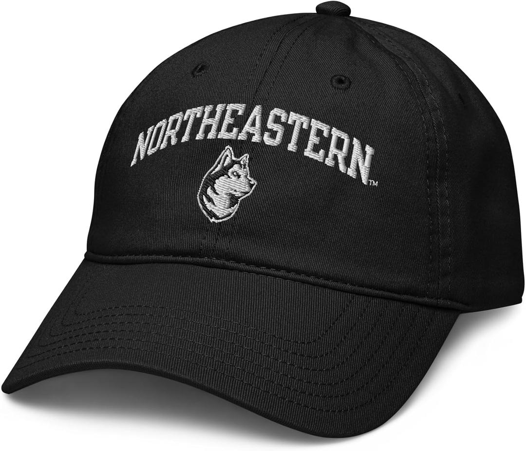 Northeastern Huskies Arch Over Logo Officially Licensed Adjustable Baseball Hat (One Size, Black)