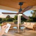 Obabala 52" Ceiling Fans with Light Remote Control Outdoor Wood Ceiling Fans with LIght for patios Noiseless Reversible DC Motor (Walnut)