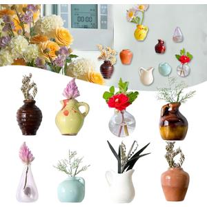 Mini Vase Magnets, Mini Ceramic Vase Magnets for Fridge, 3D Ceramic Flower Cute Plant Vases Fridge Magnet for Kitchen, Office Decoration (8pcs)