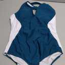 BMJL Women's One Piece Swimsuit Slimming Tummy Control Bathing Suit Deep V Neck Color Block Lace Up Back Swimwear (Large, Blue Green063)