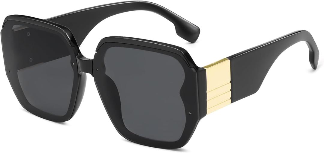 AMOMOMA Vintage Oversized Square Sunglasses for Women,Fashion Big Sun Glasses UV400 Protection AM6636 (Black/Grey)